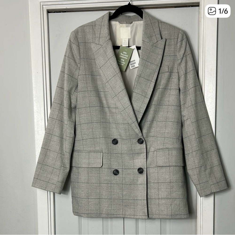 H&M Gray Plaid Blazer
